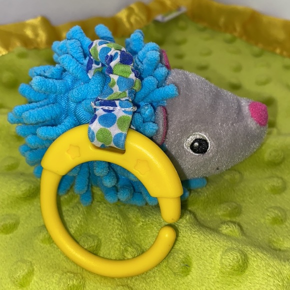 Early Years Plush Hedgehog Clip Minky Dot Baby Security Blanket Lovey Green Blue - Picture 3 of 9